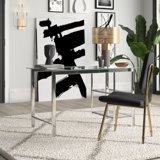 Merald Glass Top Metal Base Writing Desk