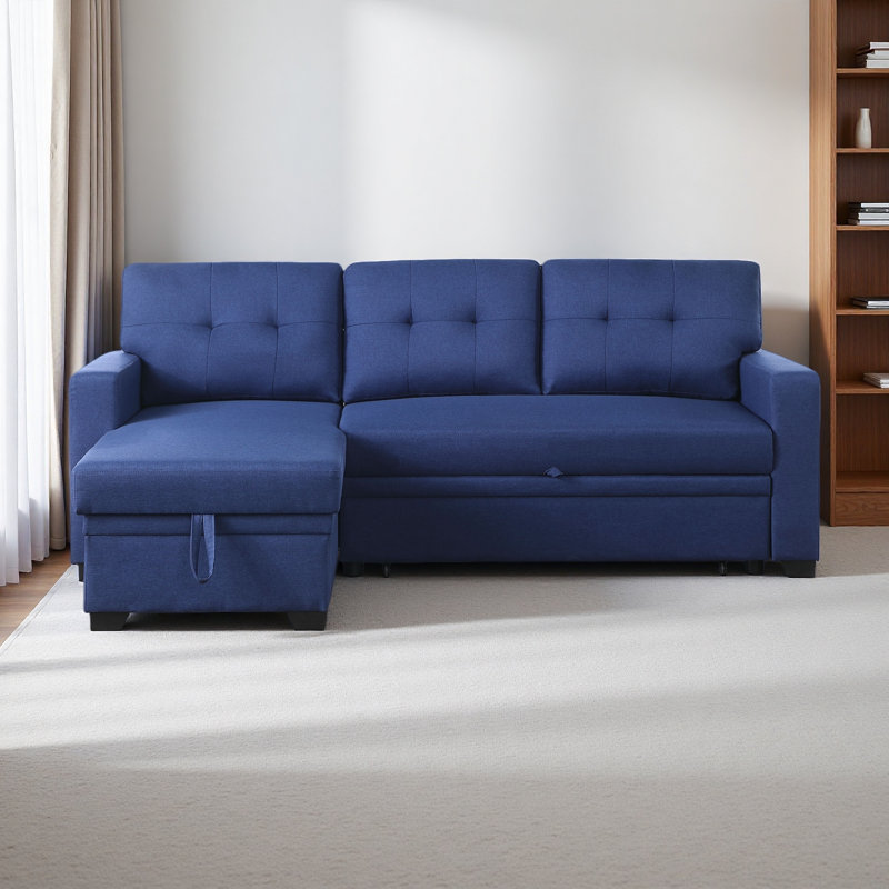 Canapé modulaire convertible rembourré avec méridienne coulissante, Orienté à gauche (vu de face), Bleu
