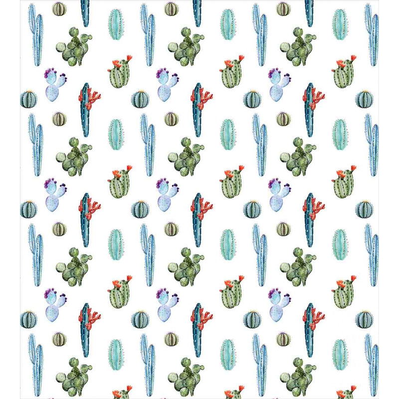 Blue and Green Cactus Print Queen Duvet Cover Set