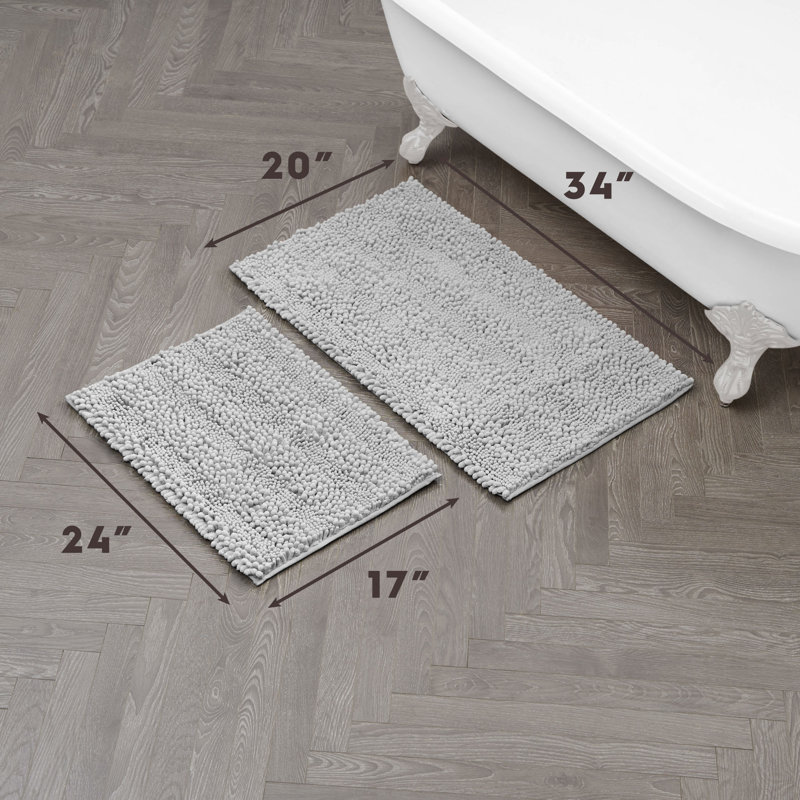 Laura Ashley Astor Chenille 2 Pieces Non-Slip Bath Mat, Light Gray