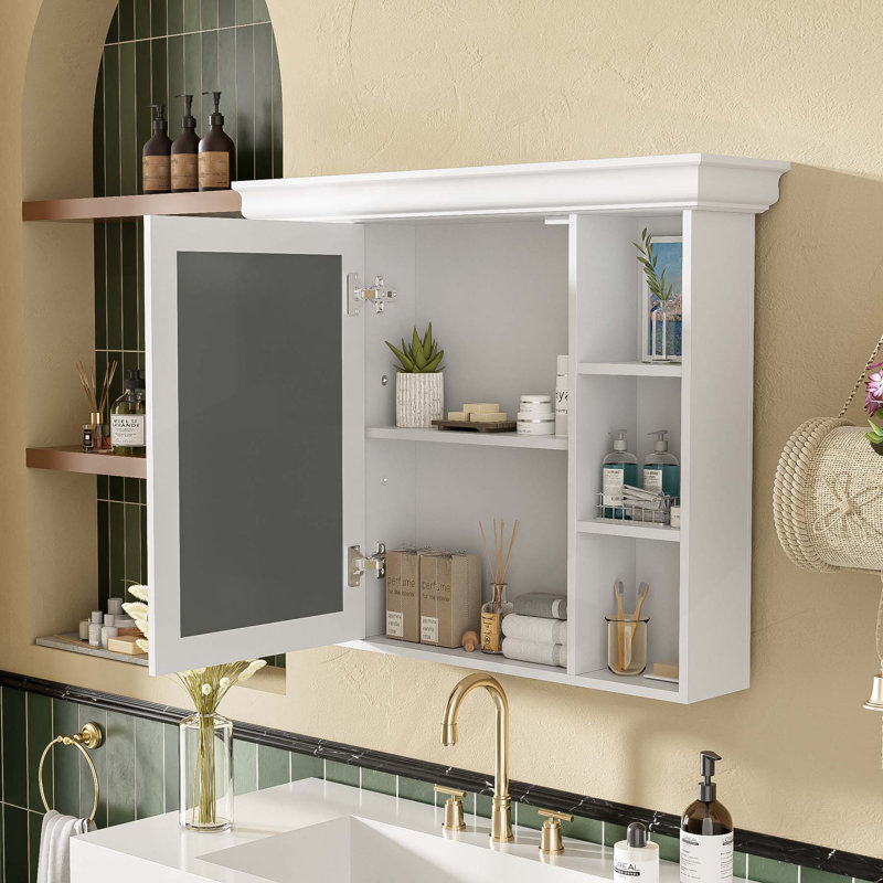 Armoire de salle de bain murale moderne avec plusieurs options de rangement et porte miroir élégante