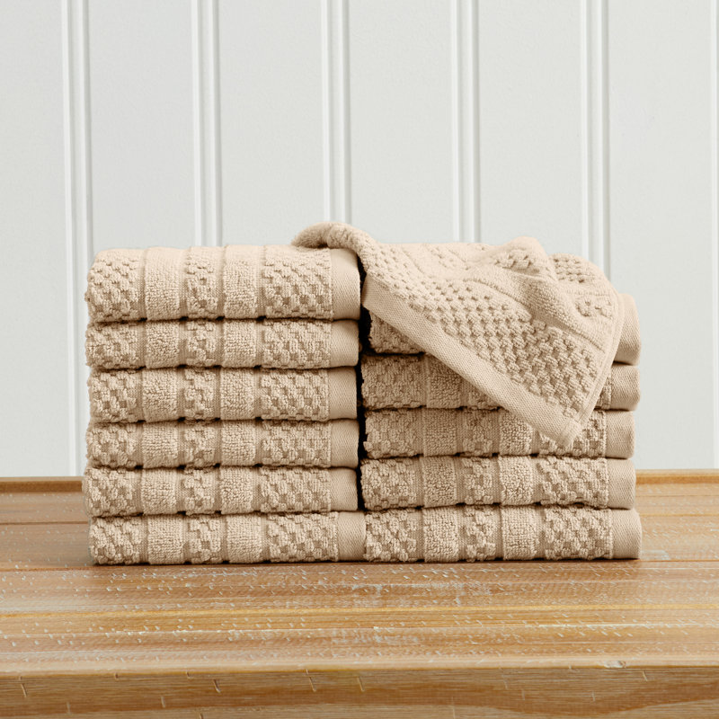 Ensemble de serviettes 100% coton à carreaux, Gant de toilette (paquet de 12), Grès