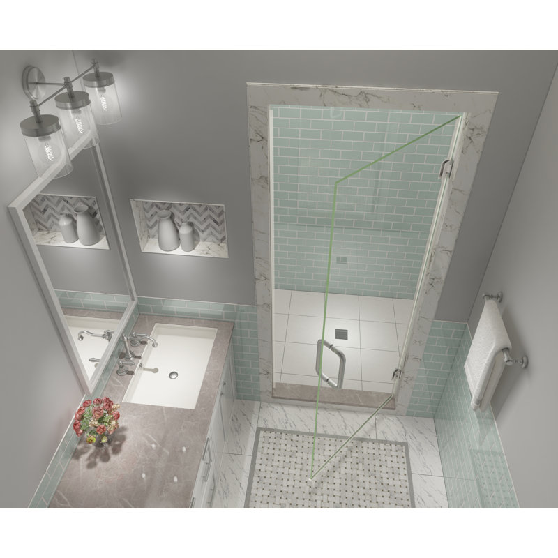 Kinkade XL 29.25" - 29.75" W x 80" H Hinged Frameless Shower Door, Stainless Steel