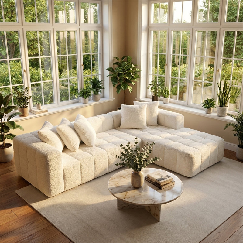 Canapé modulaire en forme de L 107,9 po avec méridienne en L, siège rembourré minimaliste moderne avec siège profond, sans assemblage requis, parfait pour le salon et la chambre à coucher
