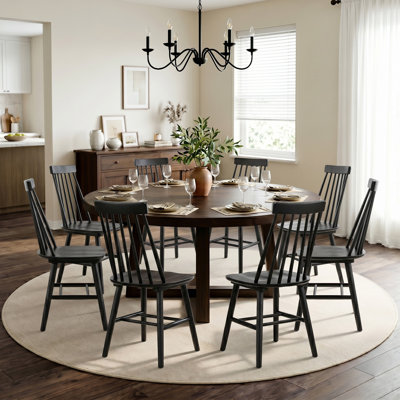 17.5" W Farmhouse Windsor Solid Wood Dining Chairs (Set of 8, Black)
