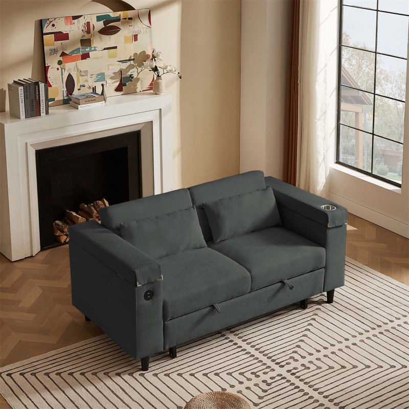 Canapé convertible avec table d'appoint, port USB et rangement caché pour la vie moderne, idéal pour se détendre, recevoir et accueillir des invités
