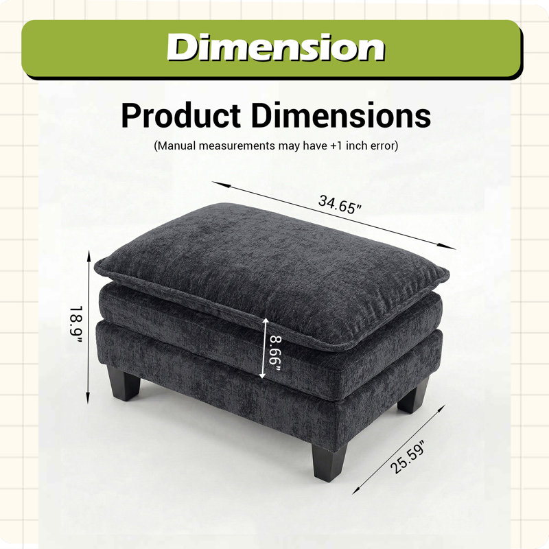 Repose-pieds rectangulaire en chenille, Noir