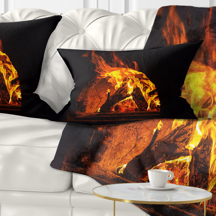 Coussin en bois abstrait avec feu et flamme, Rectangulaire, 12 po x 20 po