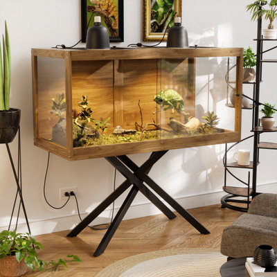 120 Gallons Bearded Dragon Tank with Leg Stand,Tempered Glass Reptile Enclosure with Metal Mesh Top,Snake/Lizard Tank for Chameleon,Tortoise,Hecko,Brown