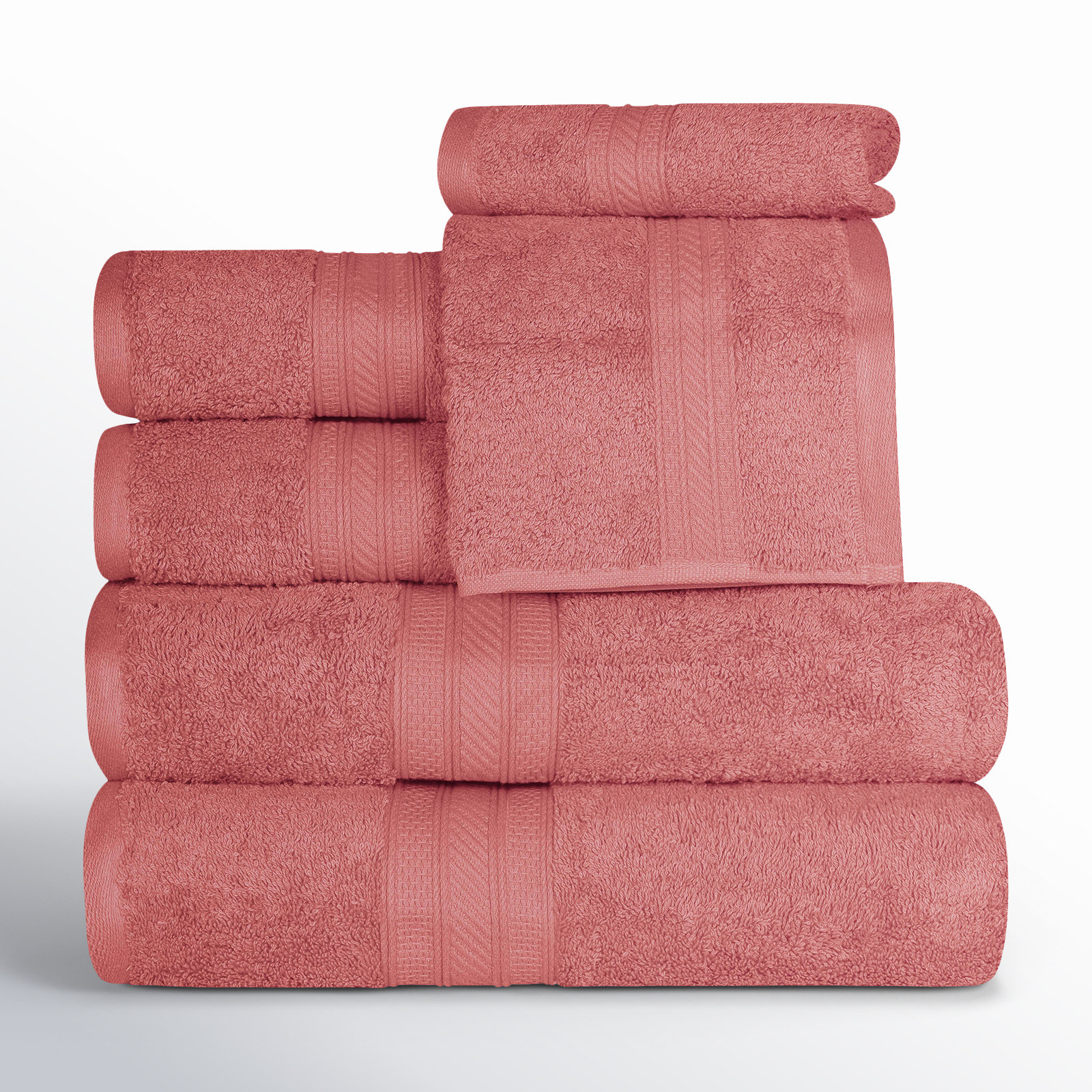 Glenlee 700GSM Long Staple Combed Cotton 6-Piece Towel Set, Blush