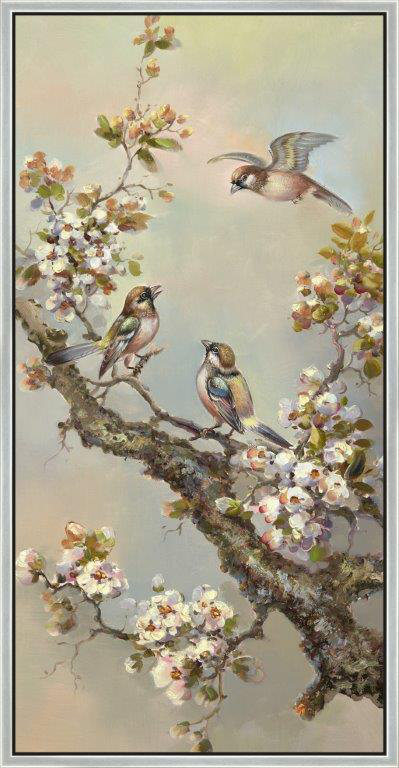 Whispers in the Blossoms, Argent argent, H 26 po x l 50 po