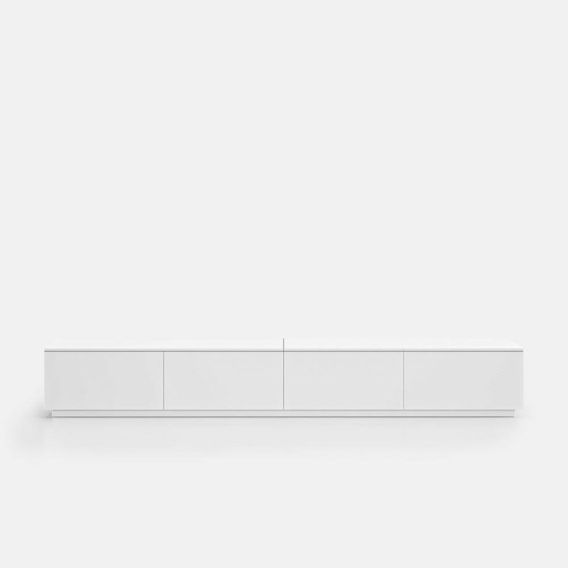 Comerico Modern Wood TV Stands, Minimalist Long Media Console with 4 Drawers, White, 118" W