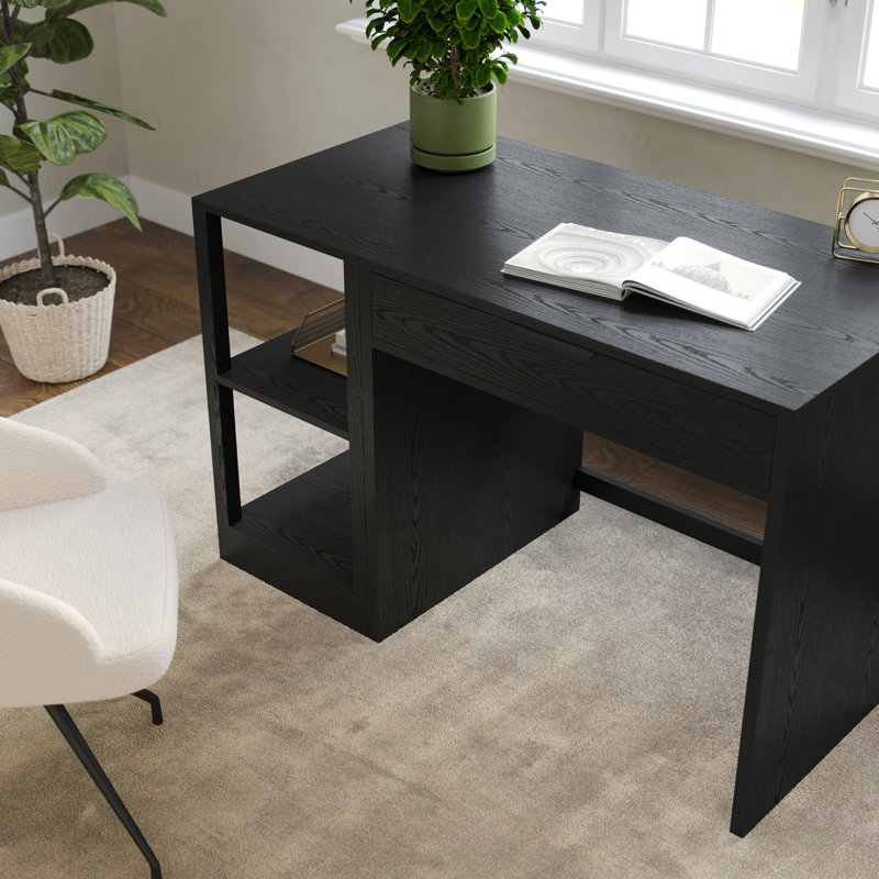 Martha Stewart Kayden Modular Single-Drawer Desk And 2 Tier Shelf, Black