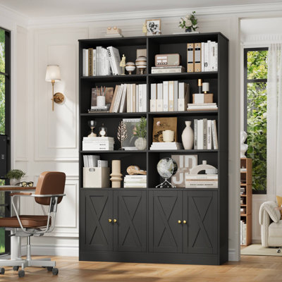 Kirklyn 71-Inch Tall 6-Shelf Bookcase with Storage Cabinet, Freestanding Bookshelf Organizer for Living Room, Office, Study by Harriet Bee