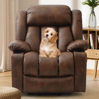Sandrew Power Lift Recliner Chair with Vibrating Massage and Heating, 2 Side Pockets, and Cup Holders, USB Ports, Right Side Button, Faux Leather
