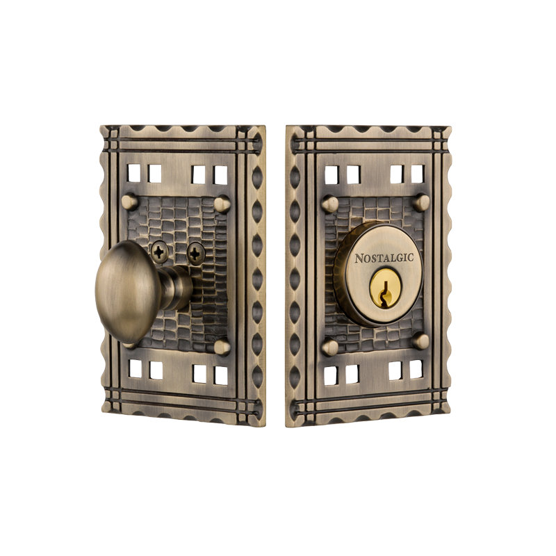 Nostalgic Warehouse Craftsman Plate Single Cylinder Deadbolt, Antique Brass