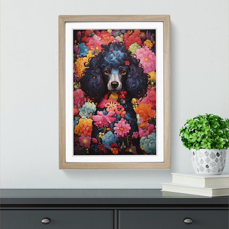 Poodle Expressionism - Single Picture Frame Print on Wood, Oak Framed, 46cm H x 34cm W x 2cm D