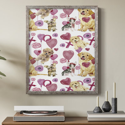 «Puppy Valentine Collection E», reproduction encadrée - bois massif