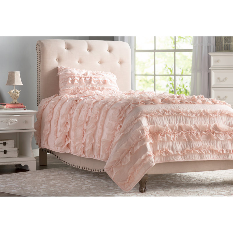 Bazeley Panel Bed by Harriet Bee, Full, Beige Linen