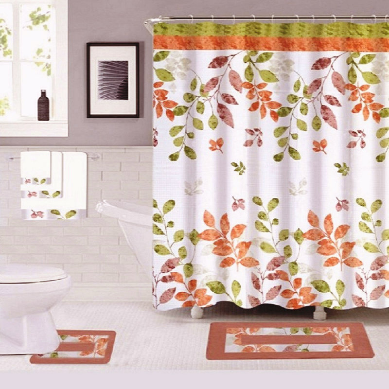 Candyce 18 Piece Shower Curtain Set, Green