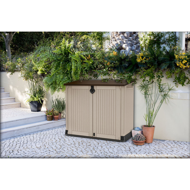 Keter Store-It-Out MIDI 4.3x3.7 ft. Durable Resin Outdoor Storage Shed With Floor and Double Doors for Garden Patio Furniture and Tools, Brown