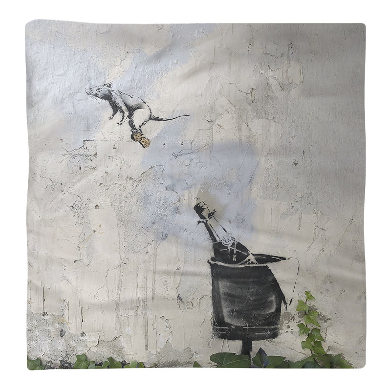 Banksy Graffiti No Pattern Square Napkin, 22" x 22", Poly Twill