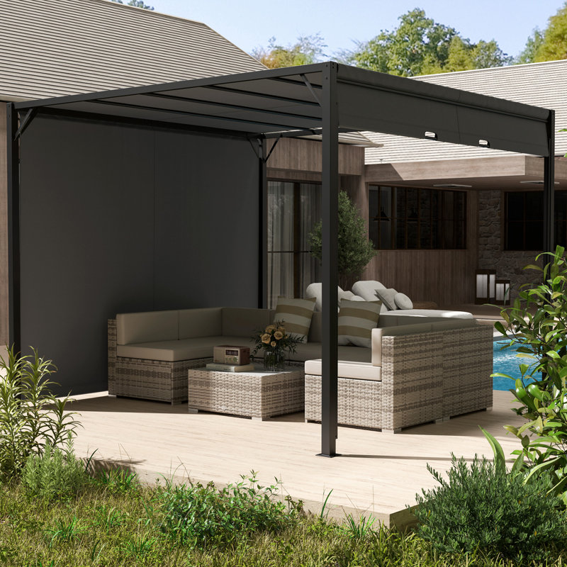 Outsunny 3 X 3 Meters Pergola with Sliding Roof Steel Frame Charcoal Grey