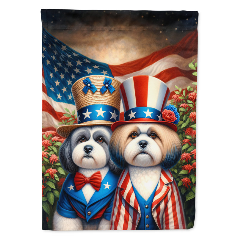 Drapeau «All American House», Bleu / rouge à rayures Lhassa Apso