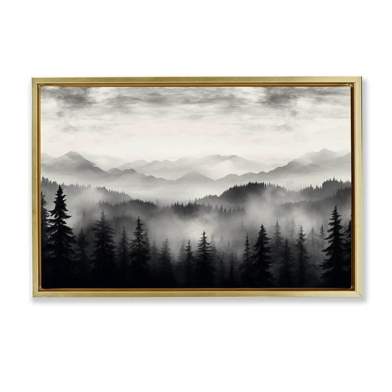  Toile flottante encadrée Black Gradient Mountains par LSR Design Studio, H 21 po x l 31 po, Cadre flottant métallique doré