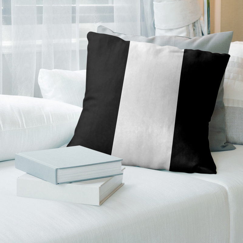 Coussin décoratif, 14 po x 14 po, Duvet synthétique, Noir / Blanc