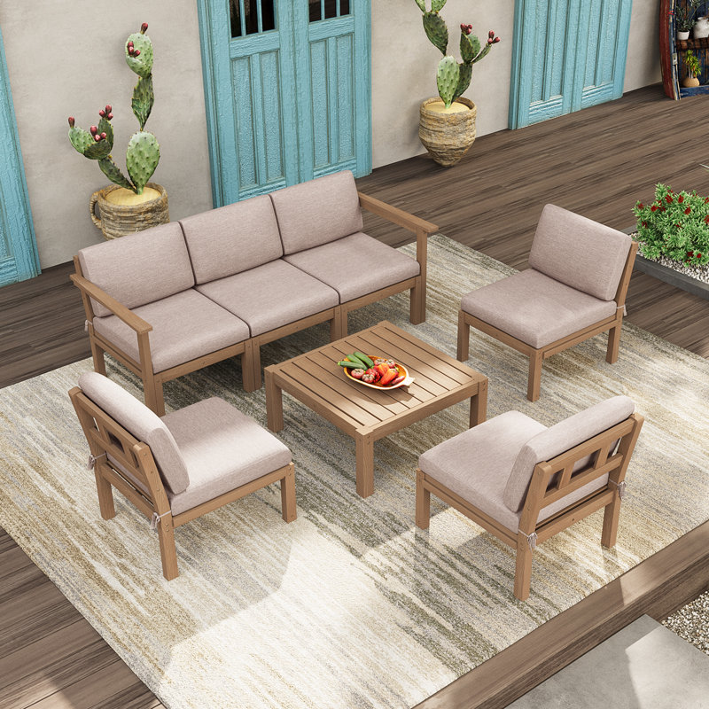 Ensemble de conversation modulaire de patio pour 6 personnes avec coussins, ensemble de conversation de 7 pièces HiPS