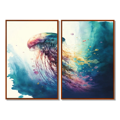 Colorful Deepsea Jellyfish V  Blue Art Prints On Canvas