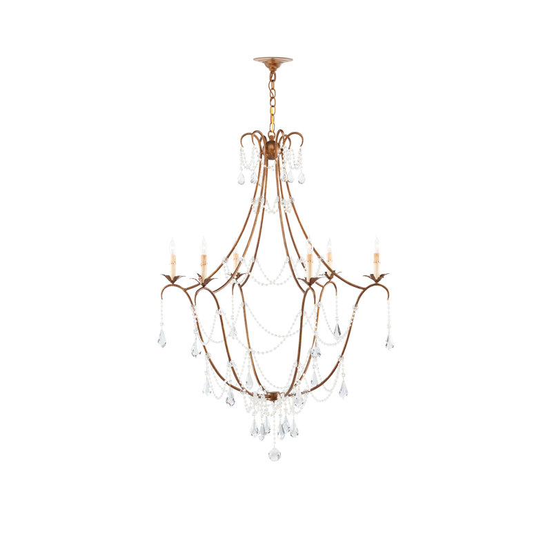 Elizabeth 6 - Light Candle Style Empire Chandelier with Crystal Accents, Rhine Gold