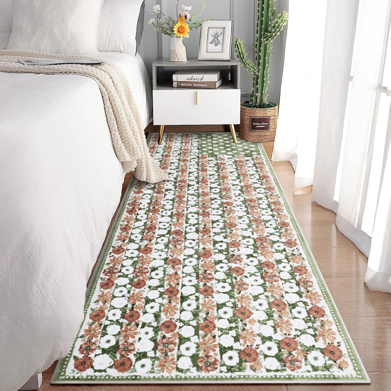 Area Rugs for Living Room Washable Area Rug Boho Floral  Non-Slip Faux Wool Carpet Ideal for Bedroom Living Room Kitchen Office Entryway Bathroom