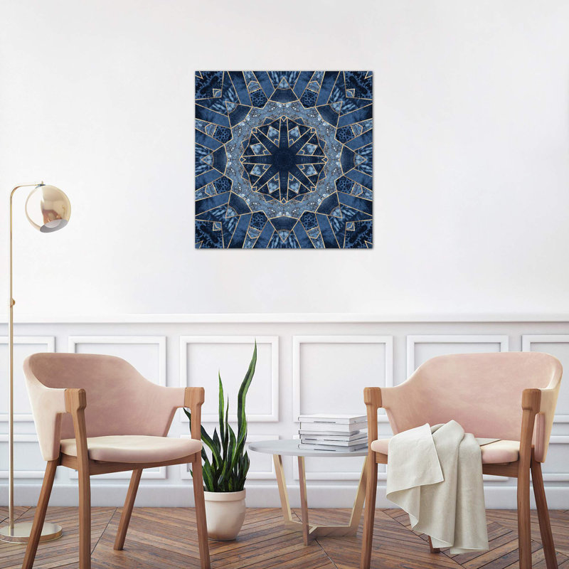 Geometric Blue Mandala - Print on Canvas, 93.98 cm H x 93.98 cm W x 1.91 cm D, No Frame