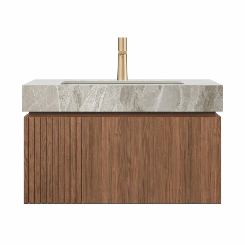 Meuble-lavabo 30 po avec tiroirs et lavabo, Espresso, Gris clair, 29"
