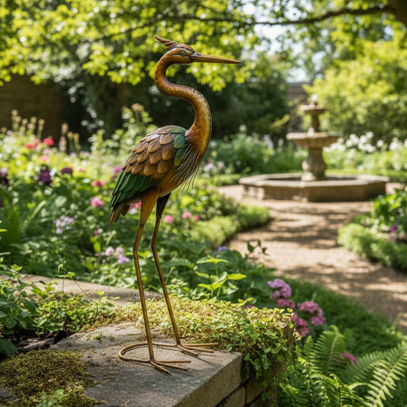 Metal Heron Décor Gold/Green/Bronze