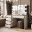 Dressing Table CASHMERE with Mirror and Lighting + high gloss gold