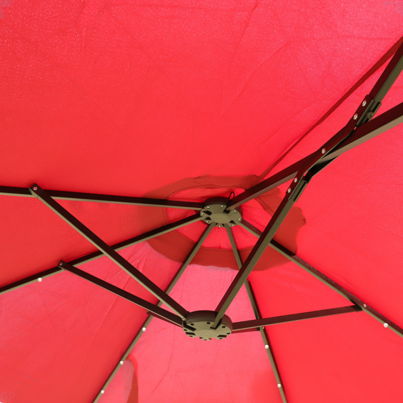 Grand parasol rectangulaire double 15 x 9 pi pour l'extérieur avec lumière et base - rouge, Rouge