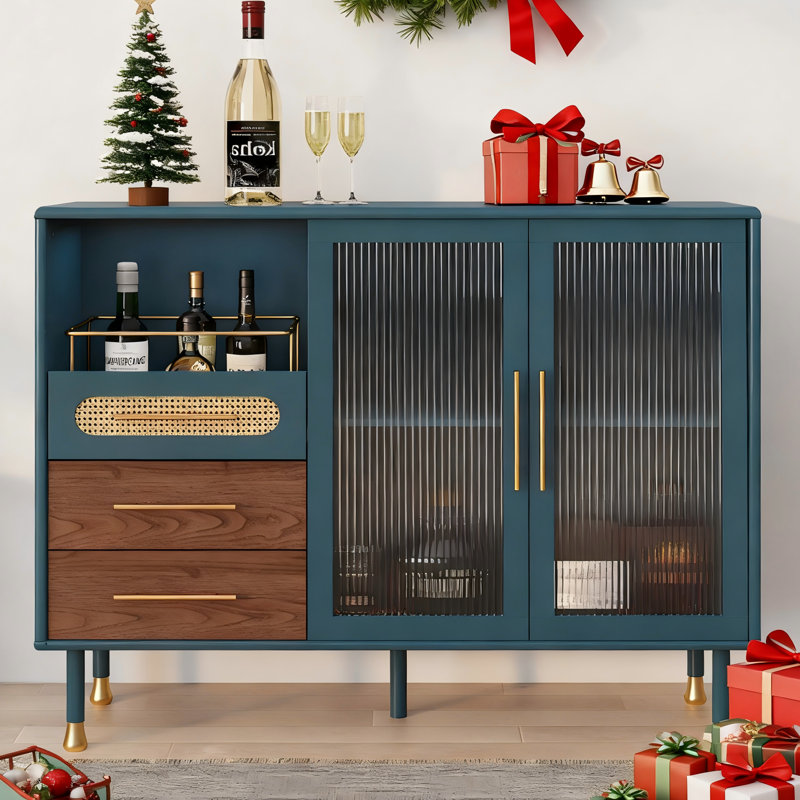 Bar Cabinet with Adjustable Shelves & Wine Rack – Modern Bar Cabinet for Home, Blue