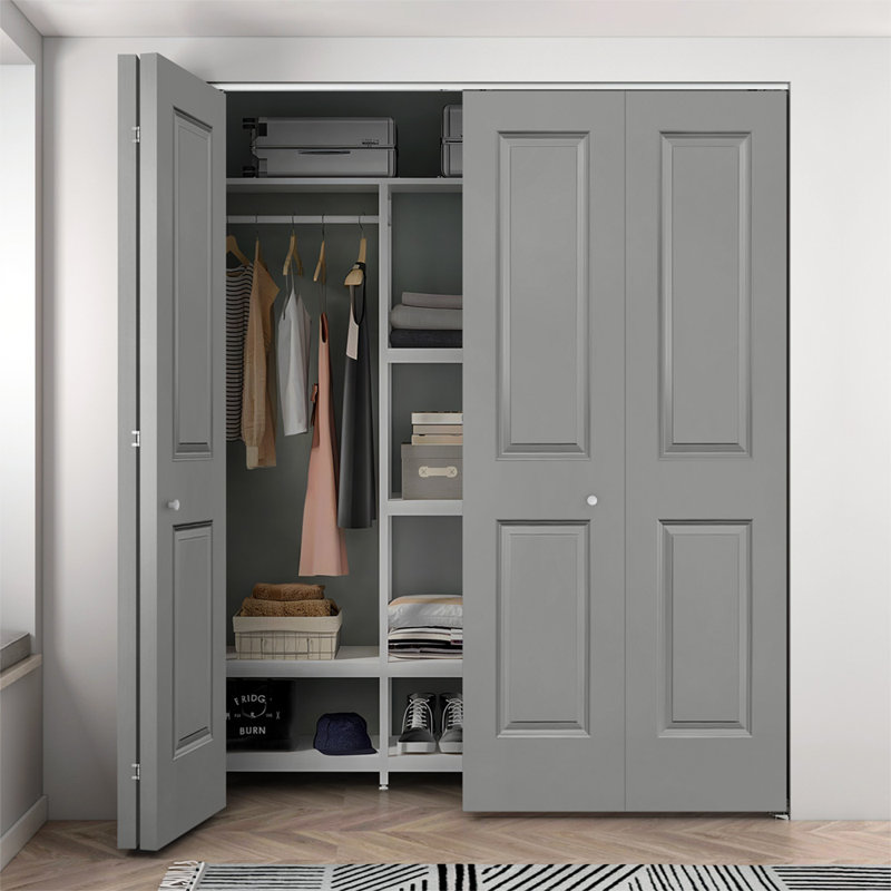 Light Gray Painted MDF Composite Double Bi-Fold Door with Hardware Kit