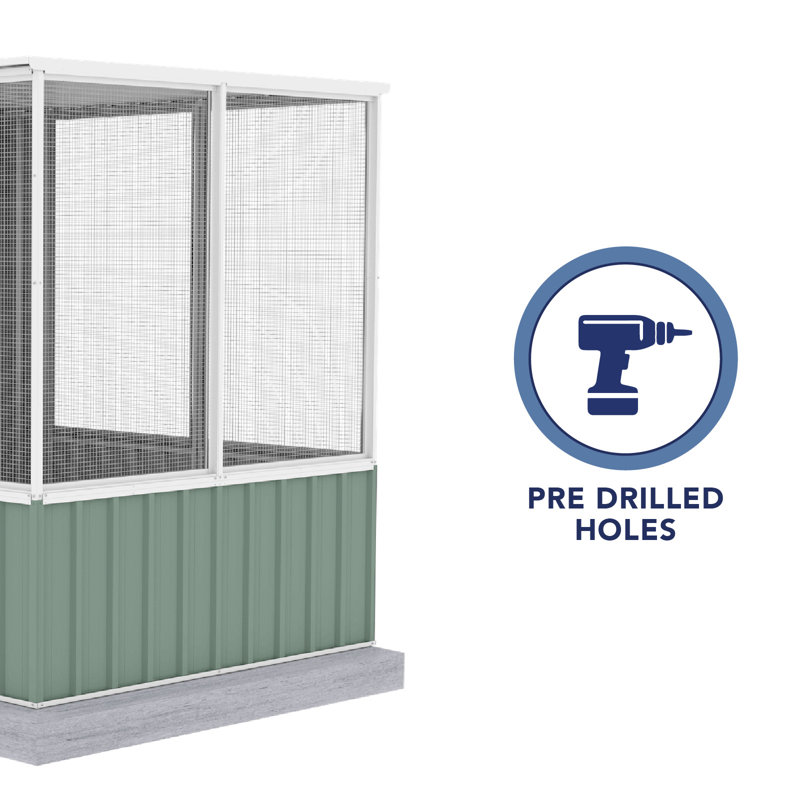Absco Pale Eucalypt Green Large Metal Chicken Coop with Mesh Panels
