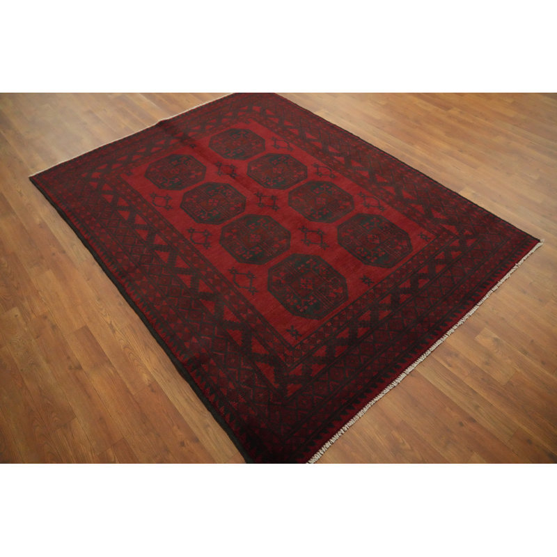 Tapis oriental à motif éléphant à motif géométrique afghan 5 x 6