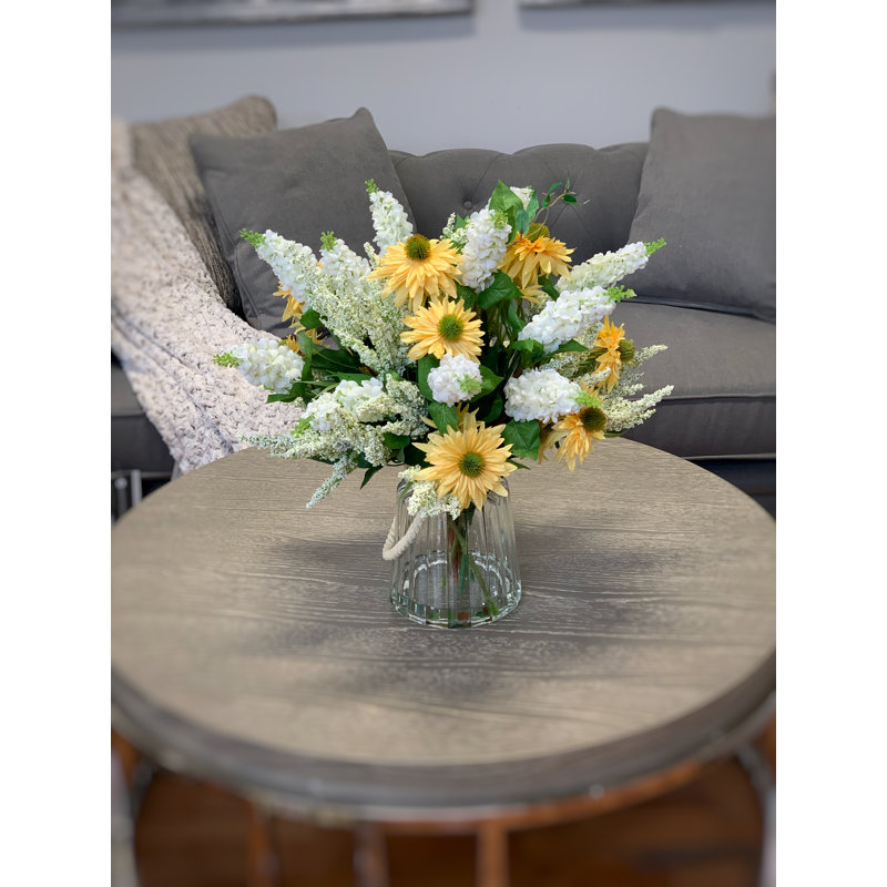 Faux Floral Arrangement with Daisies, Heather and Lilacs