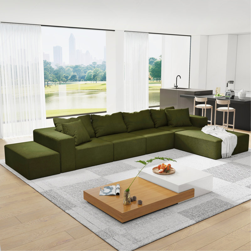 Modern Upholstered Sectional Sofa Couch Set, Green