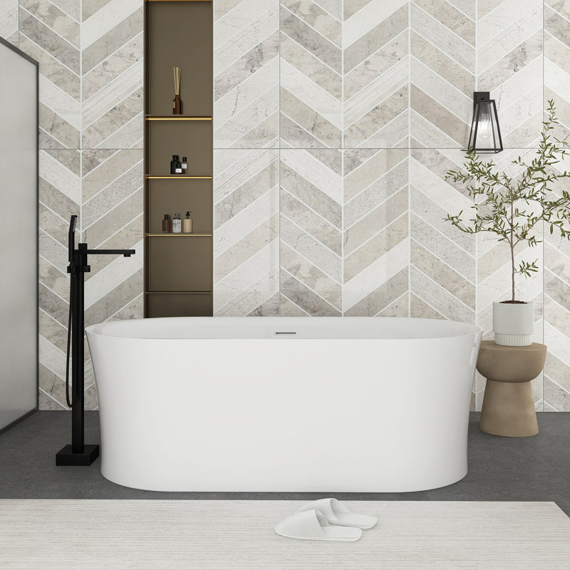 67" White Acrylic Freestanding Bathtub