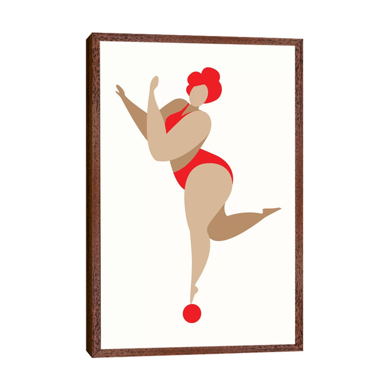 Dancing Queen - Red 1 Piece Wall Art on Canvas, 101.6cm H x 66.04cm W x 3.81cm D, Classic Brown Wood Floater Framed