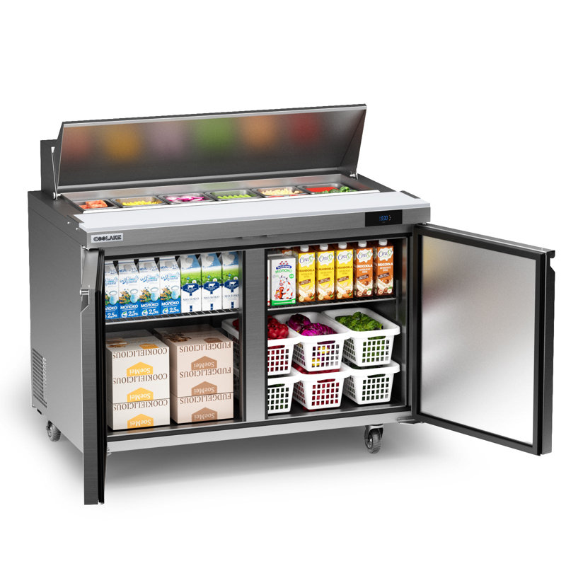 Table de préparation pour salade de 48 po, réfrigérateur à 2 portes avec 12 casseroles de 1/6 po