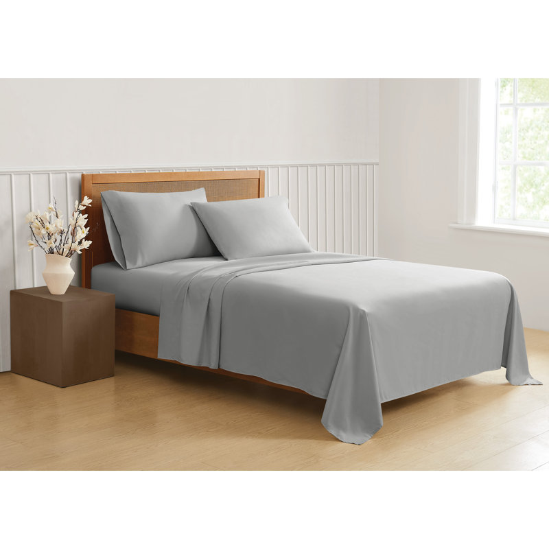 Truly Soft Solid Split Sheet Set, Full Sheet Set with 4 Pillowcases, Gray