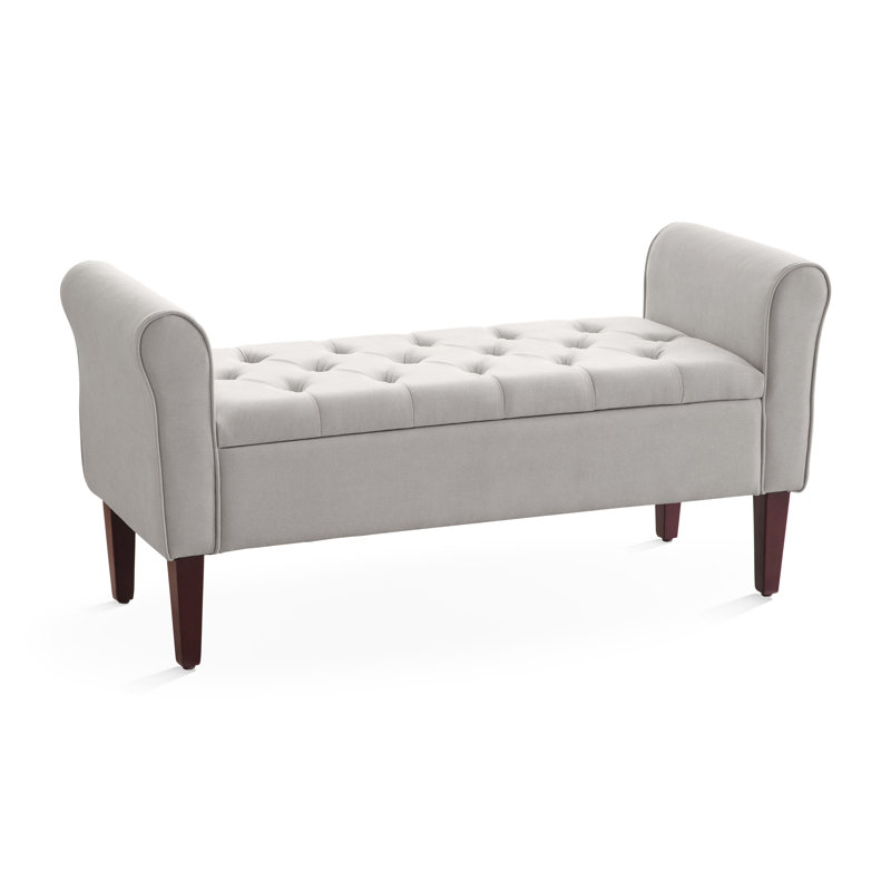 Banc de rangement en polyester touffeté, Gris clair, H 23,6 po x l 48 po x P 18,9 po